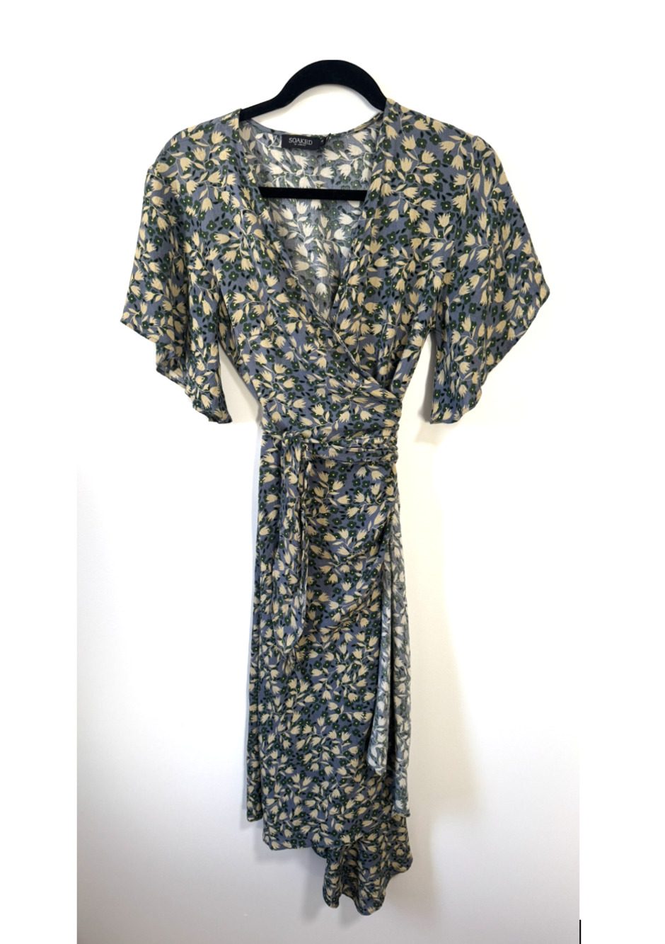 Soaked in Luxury Blue Floral Wrap Midi Dress Size XS